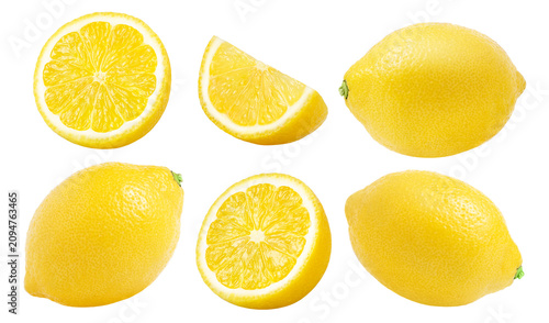 Fotografi Lemons collection fruits isolated, without shadow