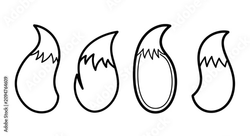 Cuadro en lienzo Four Stylized Fox Tails Outline, Cute Animal Elements, Vector Graphics
