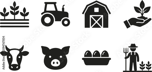 Farm Icons Set Black Silhouette Illustrations On White Background