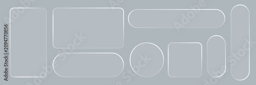 Obraz na płótnie Glass liquid ui button set with transparent 3d effect - rectangle frame box elements in various sizes and proportions, glossy morphism style borders for modern interface design on light background