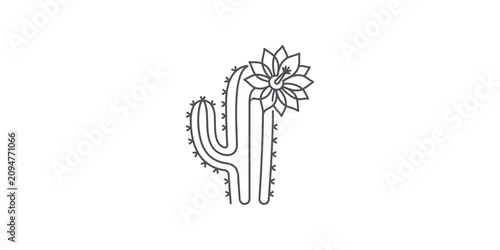 Minimalist hand drawn sketch of a blooming saguaro cactus.