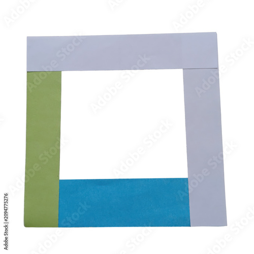 Modern minimalist icon of three colored geometric blocks on light background