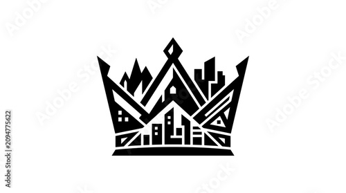 Photos Stylized Crown with Cityscape and Mountains Silhouette