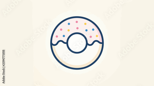 Fotografie Sweet Donut Icon with Sprinkles and Pink Frosting, Flat Design