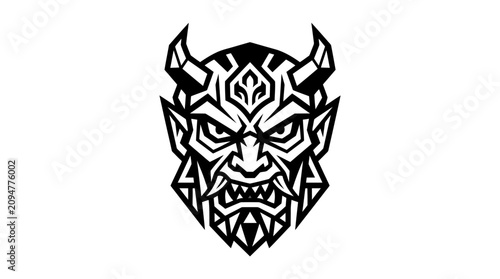 Bild auf Leinwand Tribal Demon Mask Tattoo Design, Evil Spirit Face, Scary Monster Graphic