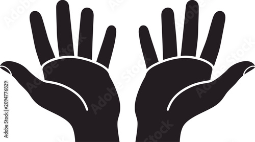 Foto Minimalist black and white vector illustration showing two open human palms faci