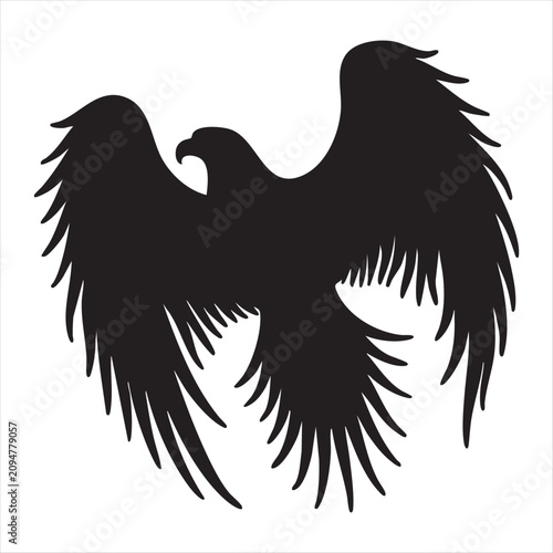 Eagle Silhouette Against White Background Dark Feather Detail
