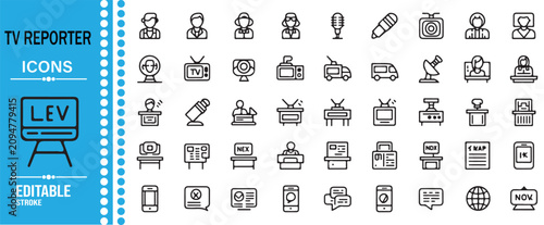 Canvastavla News Anchor Reporter and Microphone Vector Icon Collection