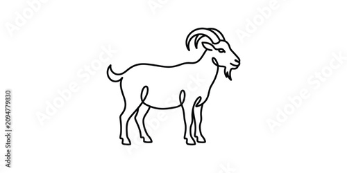 Minimalist one line drawing of a standing goat.