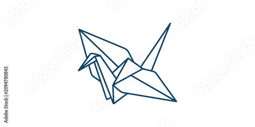 Minimalist outline drawing of an origami paper crane.