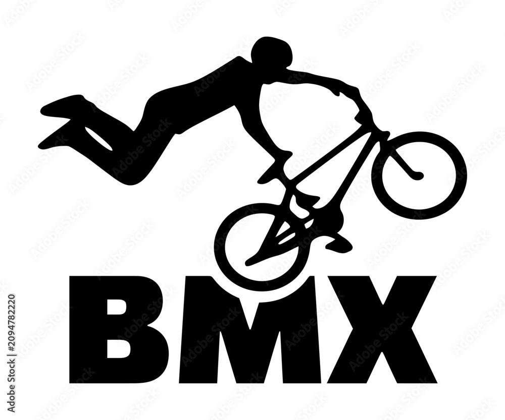 Fototapeta premium BMX rider bicycle stunt extreme sport typography vector silhouette