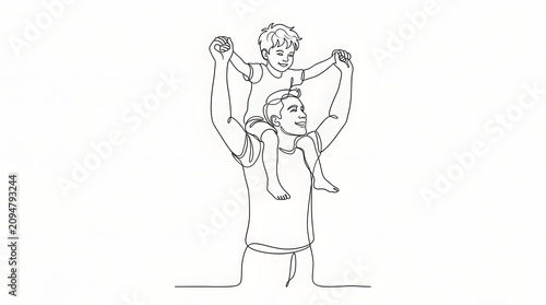 Line art illustration of father carrying child