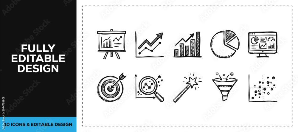Naklejka premium Black ink scribble professional achievement and success rating icon set bundle featuring hand drawn doodle sketch vector illustrations for branding and marketing graphics art.