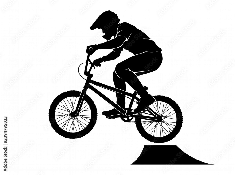 Obraz premium BMX Rider Performing Jump Trick Silhouette Vector Illustration