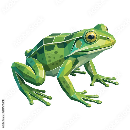 Foto Full body low poly illustration of a green frog in a geometric digital art style
