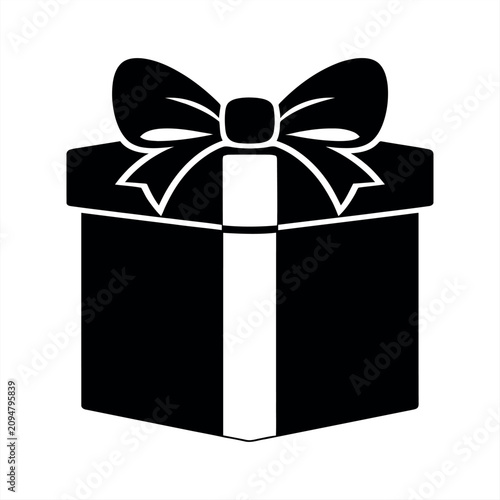 Merry Christmas typography design with gift box bow and snowflakes, silhouette vector.