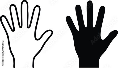 Foto Minimalist human hand outline and solid black silhouette showing open palm and f