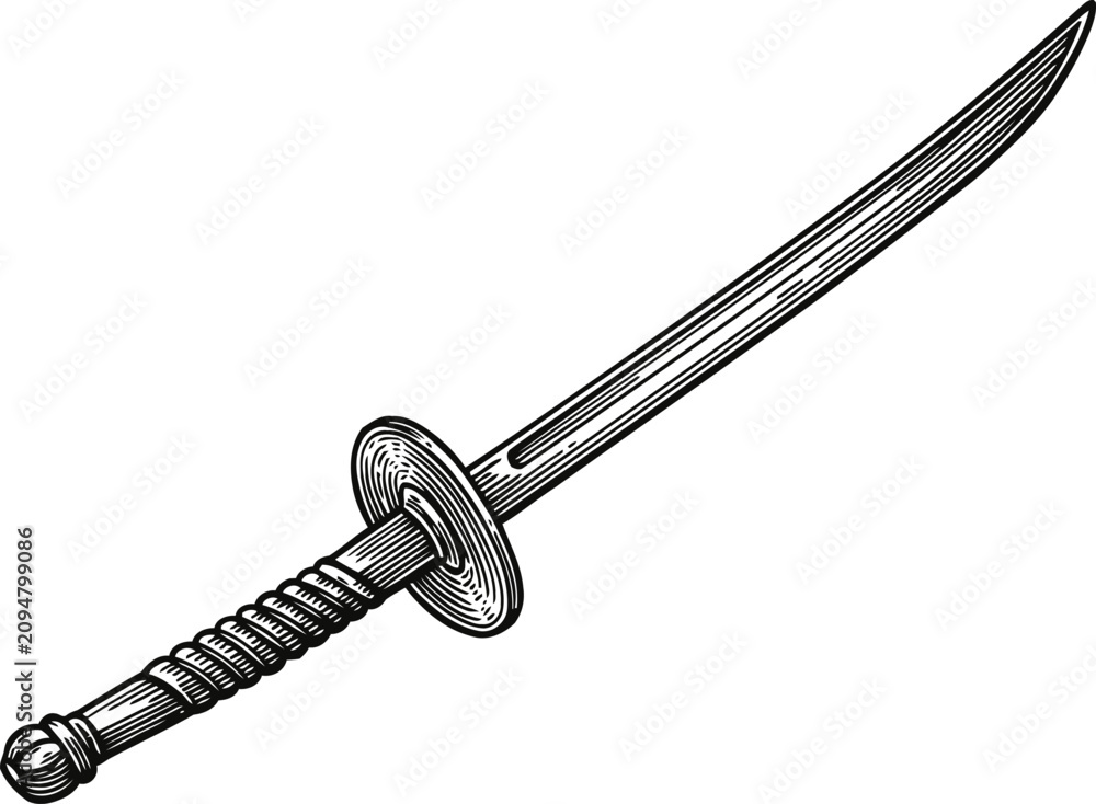 Fototapeta premium medieval sword illustration vintage weapon engraving drawing detailed steel blade handle
