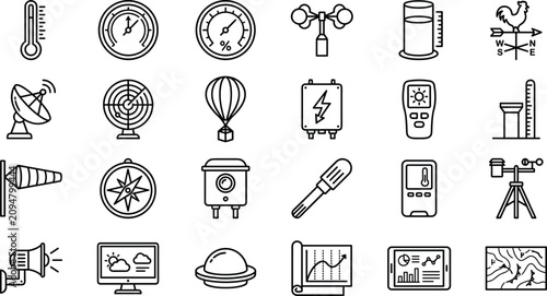 Foto Weather station line icon set vector meteorology instruments climate forecastin