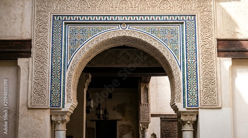 Ornate Arabic Archway with Intricate Tilework and Calligraphy