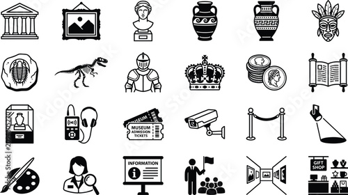 Fotografie Museum line icon set vector exhibition gallery art curation history antiquities