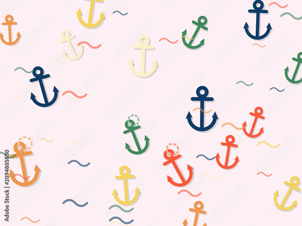 Fototapeta premium Navy Anchor Pattern Preppy Vector Background
