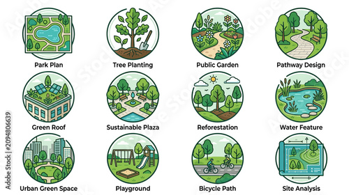 Obraz na plátne Urban Green Spaces: Park Planning, Tree Planting, Green Roof, and Sustainable Pl