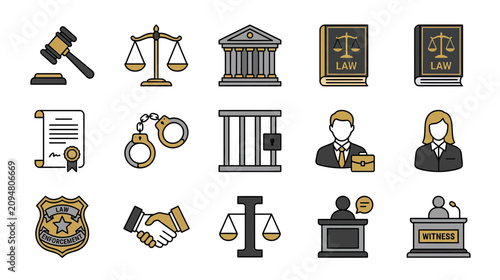 Bild auf Leinwand Law and Justice Icons Collection: Gavel, Scales, Court, Handcuffs, Prison, Lawye