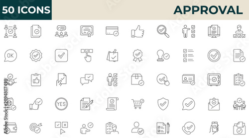 Fotografie Approval Editable Stroke Line Icons Set