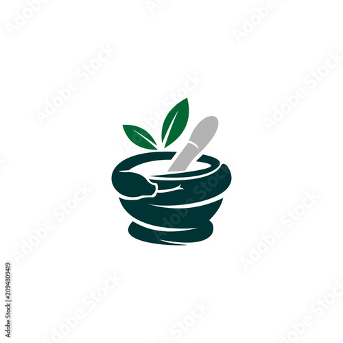 Canvas Print A minimalist graphic icon featuring a mortar and pestle entwined with a snake, a classic symbol of pharmacy and medicine