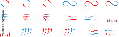 Hot and Cold arrow wave Circulation Icons arrow move Climate Control and Ventilation Icons Heat Exchange and Air Stream vector