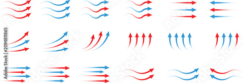 Hot and Cold arrow wave Circulation Icons arrow move Climate Control and Ventilation Icons Heat Exchange and Air Stream vector