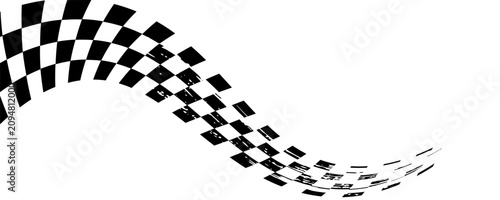 Race checker flag seamless pattern. Black and white rally texture. Checkerboard finish f1 design pattern. Inclined lines. Vector Illustration on white background.