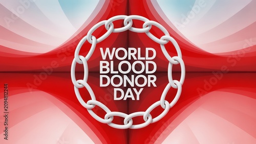 World Blood Donor Day circular chain design with red gradient background promoting awareness of donation health and global solidarity