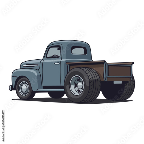 Vintage Grey Pickup Truck with Wide Rear Tires - Retro Vehicle Illustration