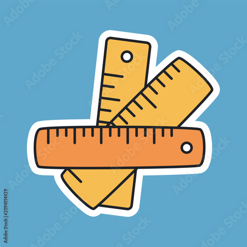 Educational Measuring Rulers Cartoon Sticker Vector Icon