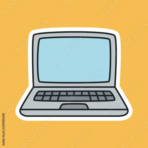 Grey Laptop Computer Cartoon Sticker Vector Icon