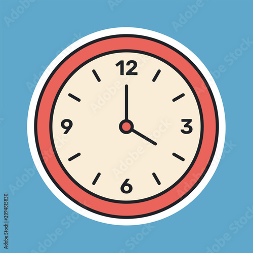 Red Wall Clock Time Schedule Cartoon Sticker Vector