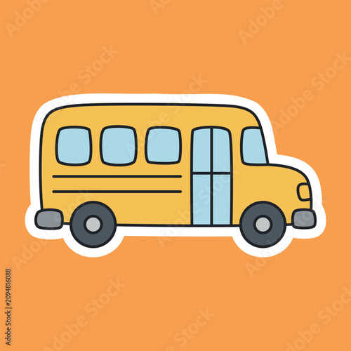 Yellow School Bus Cartoon Sticker Vector Illustration