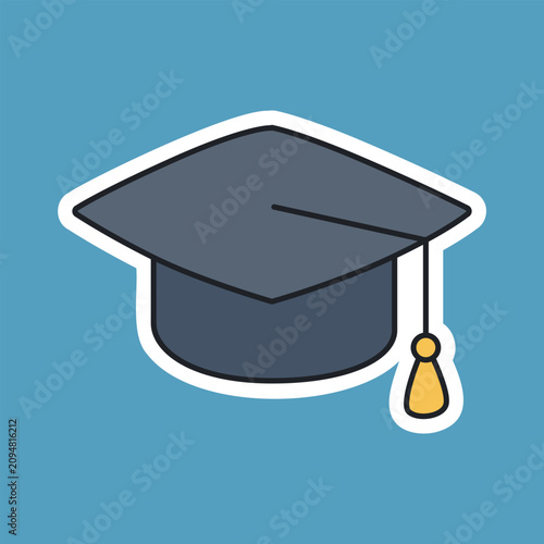 Academic Graduation Cap Mortarboard Cartoon Sticker Vector