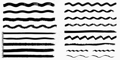 Fotografía thick black ink brush strokes and calligraphy swirls on white background hand dr