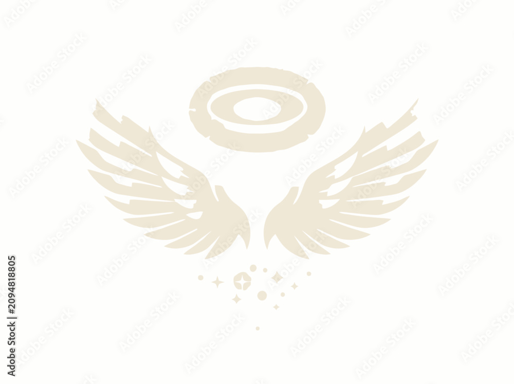 Obraz premium A pair of stylized angel wings with a halo floating above.