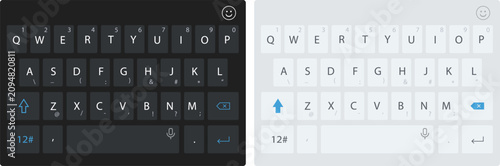 Konstfotografi QWERTY Smartphone Keyboard UI Flat Vector Dark and Light Mode Mobile Keyboard La