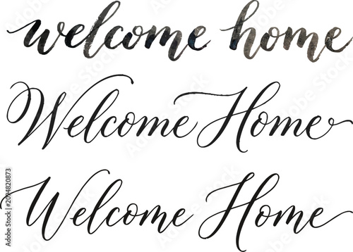 Handwritten Welcome Home Calligraphy Illustration in Elegant Script Style