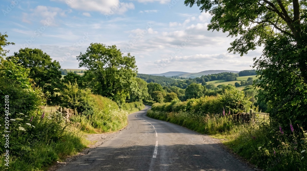 Fototapeta premium Scenic road through lush green forest landscape
