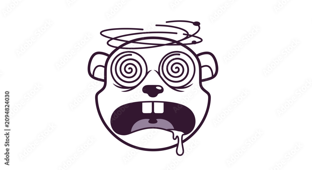 Fototapeta premium Dazed cartoon hamster head with spiral eyes and drool.