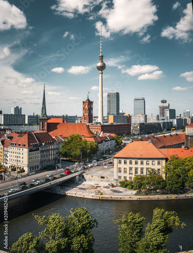 Konstfotografi Aerial Panorama of Berlin Mitte with Fernsehturm and Rotes Rathaus Town Hall