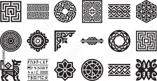 Canvastavla Ancient geometric ornament symbols vector collection featuring labyrinths, Celti
