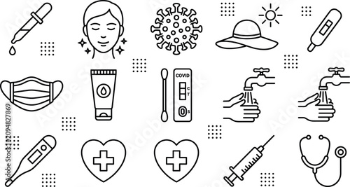 Foto Vector linear rheumatology and autoimmune disease line icon set featuring human