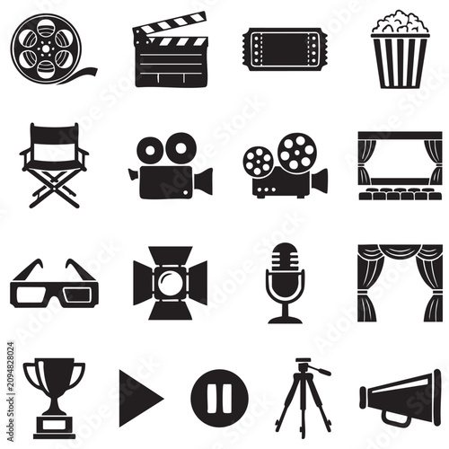 Schilderij op canvas Cinema and Entertainment Icon Collection Featuring Movie Theater Audio Video and